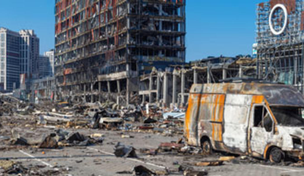 photograph of Kiev after Russian bombing, February 2022